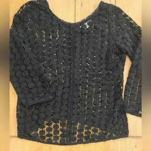 Boden Womens Black Lace Floral Three Quarter Sleeve See Through Feminine Top 6